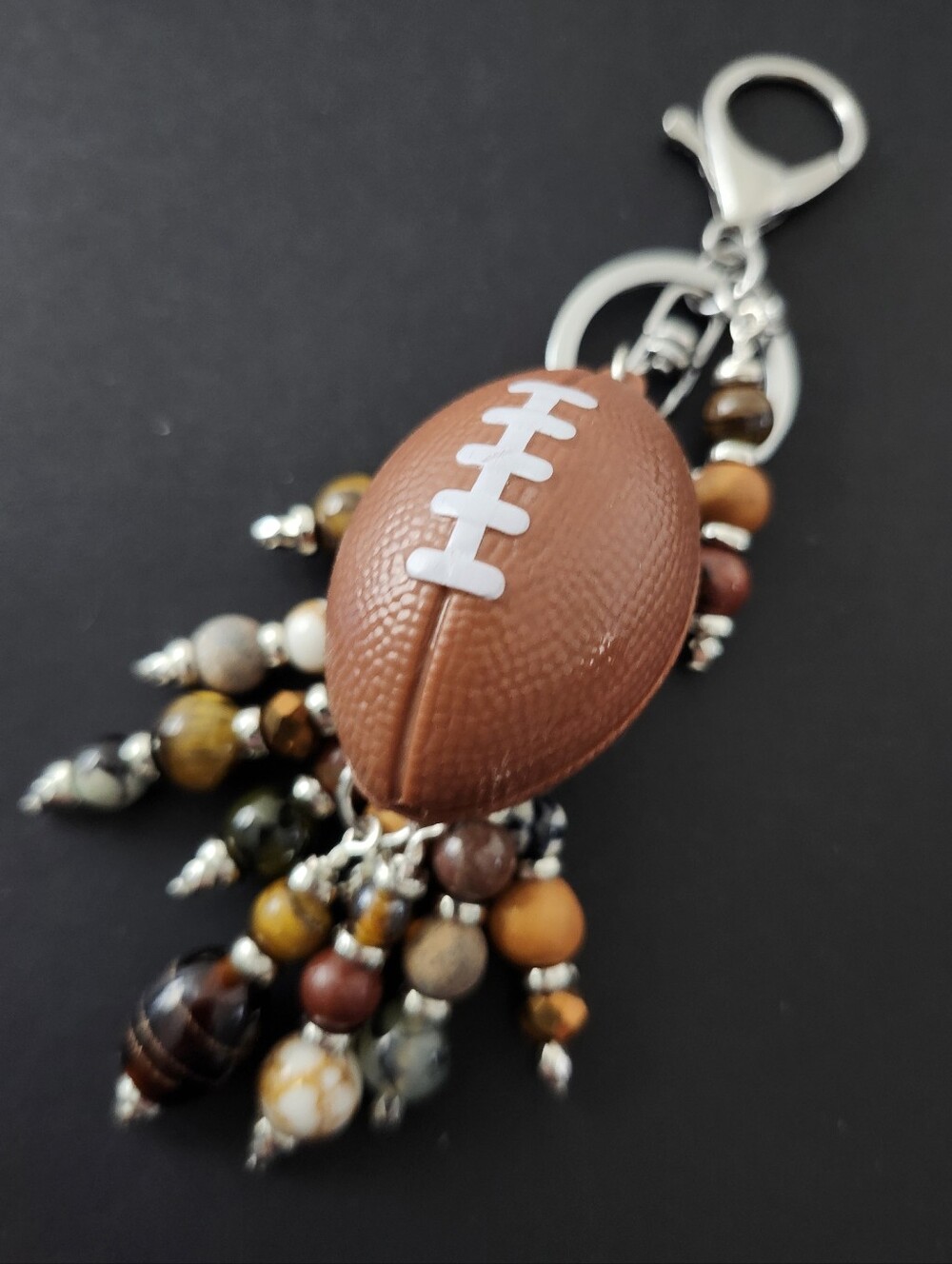 Football Purse Charm or Keychain Tigers Eye Jasper Agate Handcrafted